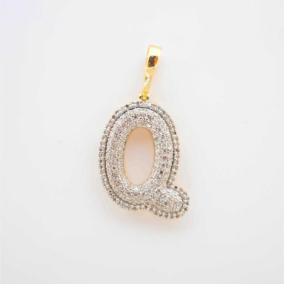 14K Yellow Gold Diamond Q Pendant Estate Sale 1.30 TCW Vintage Style